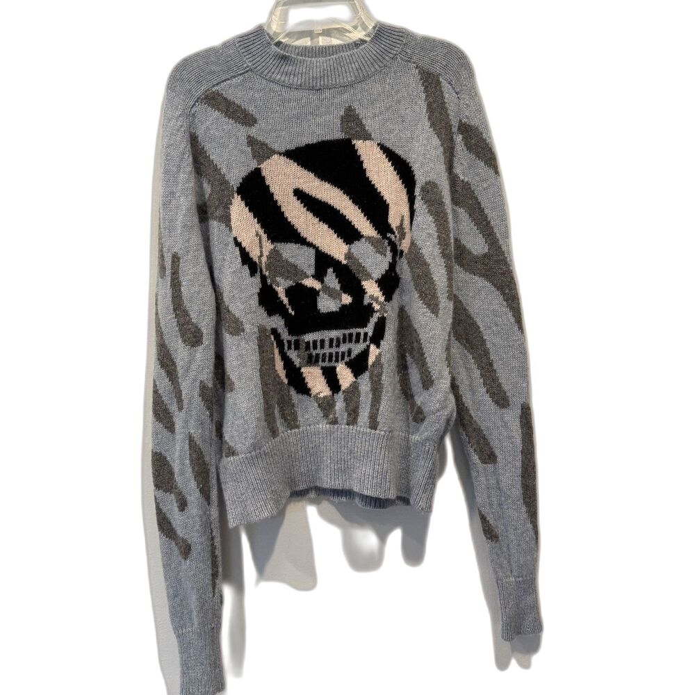Skull Cashmere Sweater Zebra Animal Print Wool Blue Punk Grunge Women sz Small